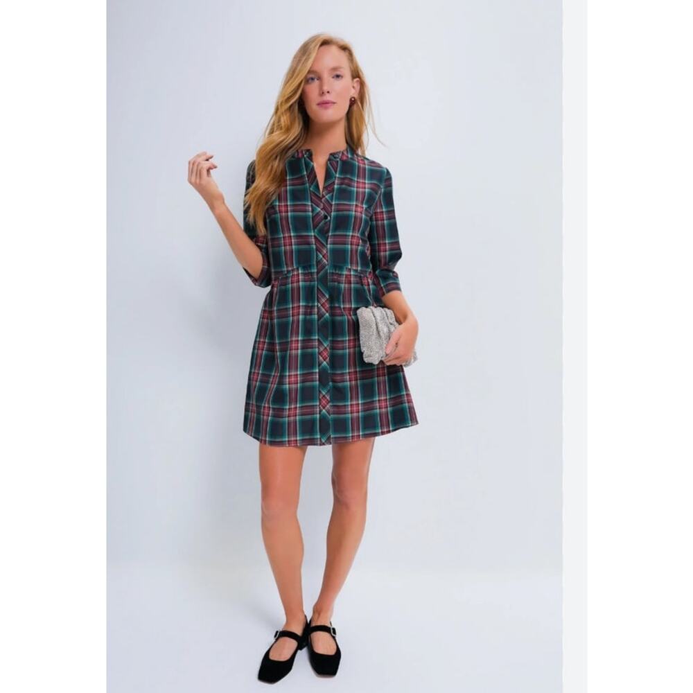 Tuckernuck Tartan Plaid Mini Dress Holiday Party Christmas Winter Shirt Dress XL